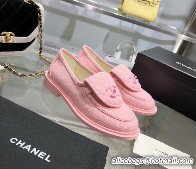 Low Cost Chanel Canvas Loafers with CC Foldover G45474 Light Pink 201070