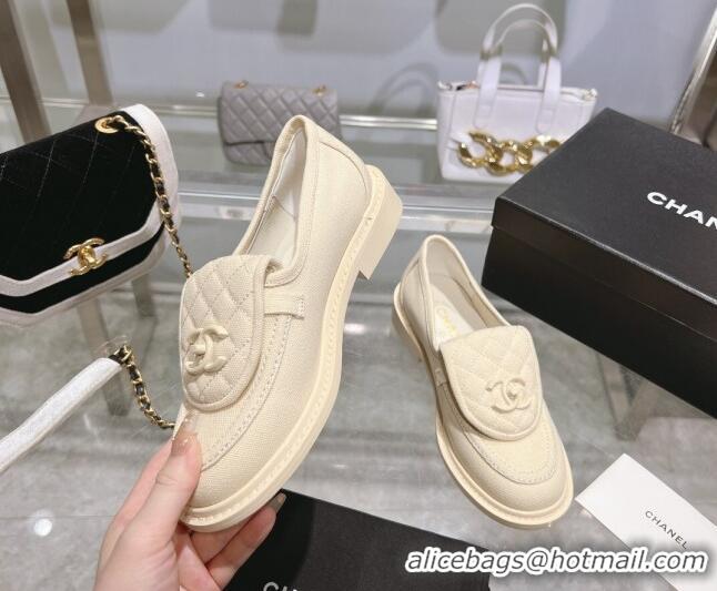 Best Grade Chanel Canvas Loafers with CC Foldover G45474 Cream White 201071