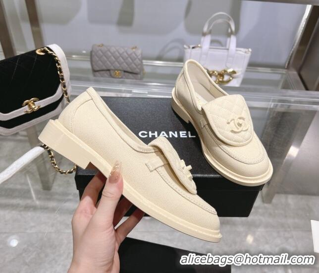 Best Grade Chanel Canvas Loafers with CC Foldover G45474 Cream White 201071