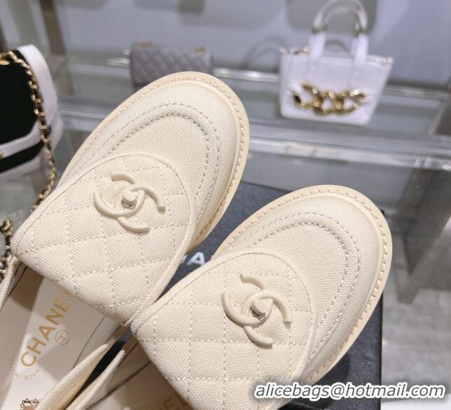 Best Grade Chanel Canvas Loafers with CC Foldover G45474 Cream White 201071