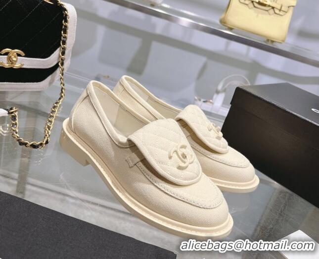 Best Grade Chanel Canvas Loafers with CC Foldover G45474 Cream White 201071