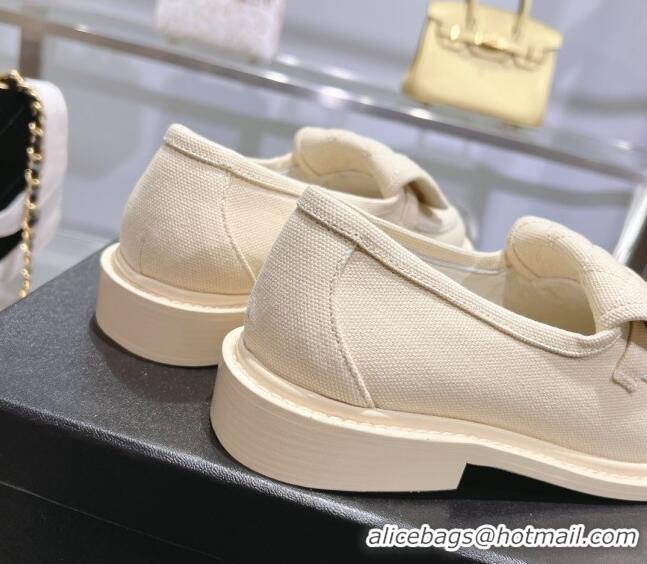 Best Grade Chanel Canvas Loafers with CC Foldover G45474 Cream White 201071