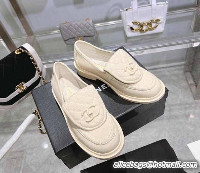 Best Grade Chanel Canvas Loafers with CC Foldover G45474 Cream White 201071