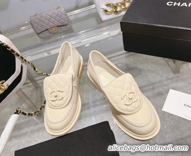 Best Grade Chanel Canvas Loafers with CC Foldover G45474 Cream White 201071