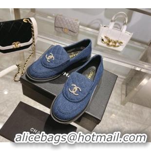 Best Price Chanel Denim Loafers with CC Foldover G45474 Blue 1201072