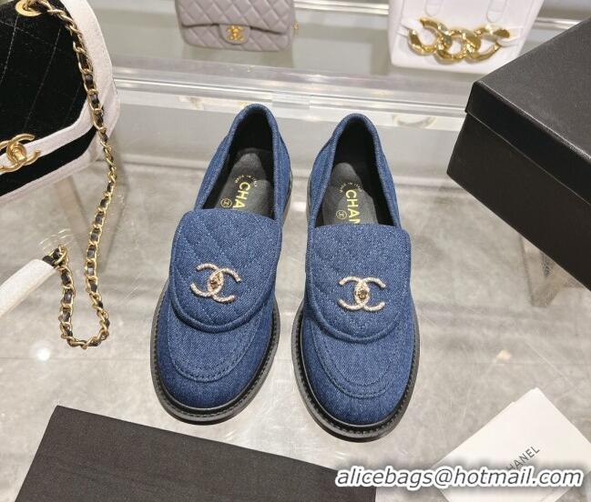 Best Price Chanel Denim Loafers with CC Foldover G45474 Blue 1201072