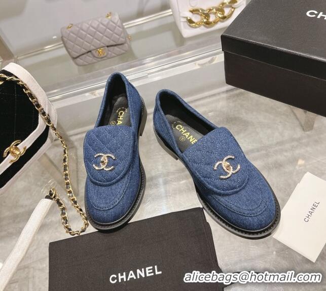 Best Price Chanel Denim Loafers with CC Foldover G45474 Blue 1201072