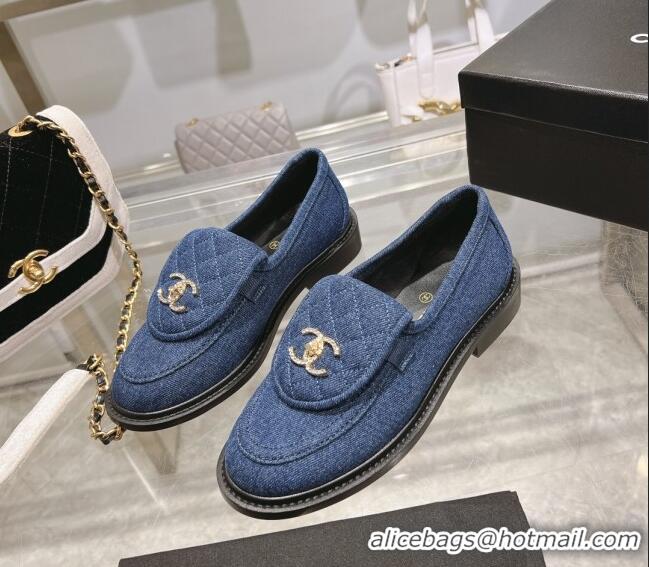 Best Price Chanel Denim Loafers with CC Foldover G45474 Blue 1201072