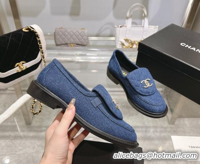 Best Price Chanel Denim Loafers with CC Foldover G45474 Blue 1201072