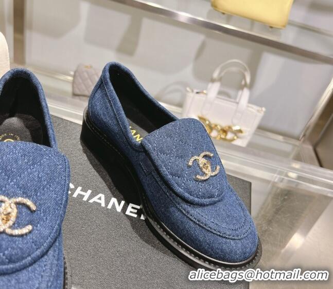 Best Price Chanel Denim Loafers with CC Foldover G45474 Blue 1201072