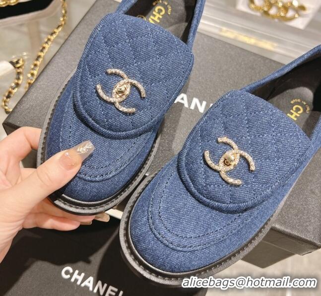 Best Price Chanel Denim Loafers with CC Foldover G45474 Blue 1201072