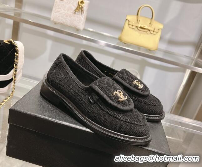 Charming Chanel Corduroy Loafers with CC Foldover G45474 Black/Grey 1201073