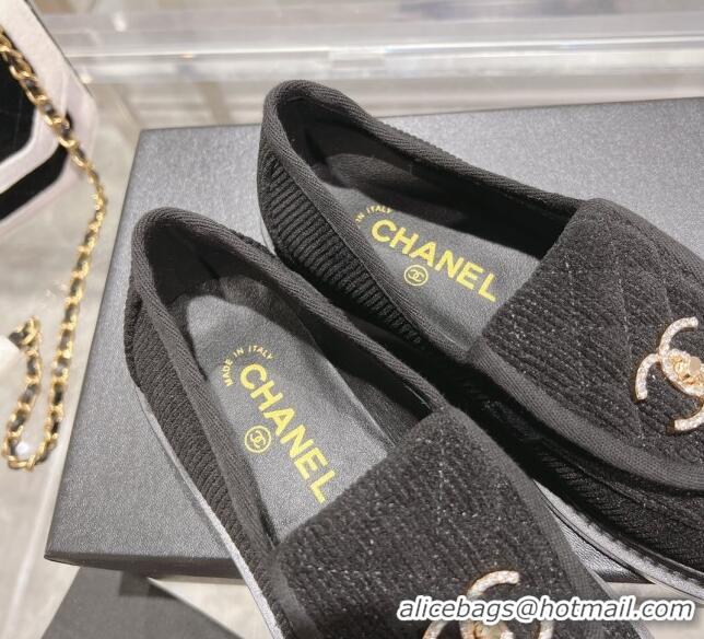 Charming Chanel Corduroy Loafers with CC Foldover G45474 Black/Grey 1201073