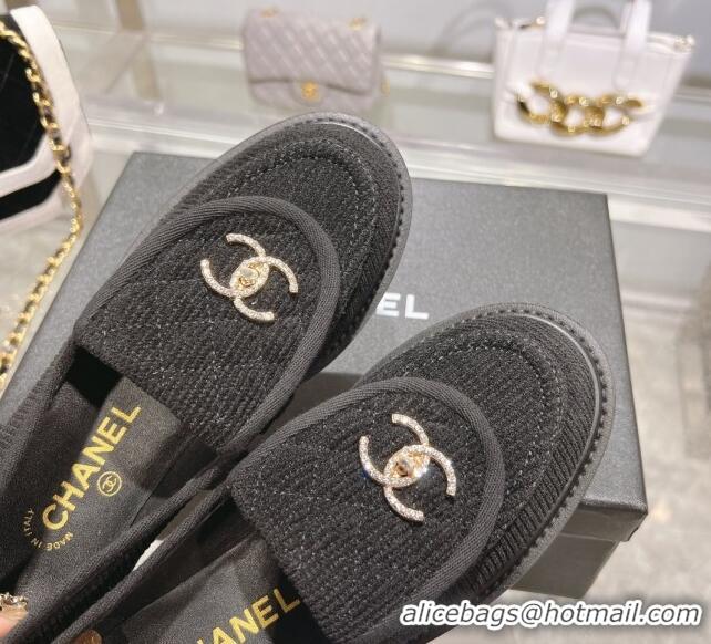 Charming Chanel Corduroy Loafers with CC Foldover G45474 Black/Grey 1201073