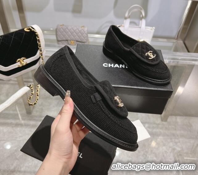 Charming Chanel Corduroy Loafers with CC Foldover G45474 Black/Grey 1201073