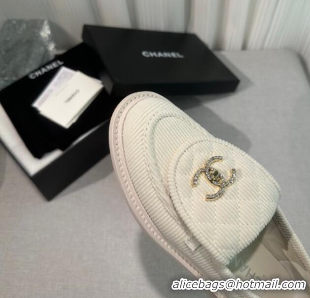 Top Quality Chanel Corduroy Loafers with CC Foldover G45474 White 1201074