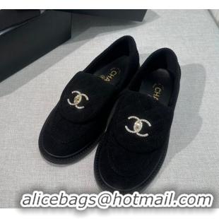 Good Quality Chanel Corduroy Loafers with CC Foldover G45474 Black 1201075