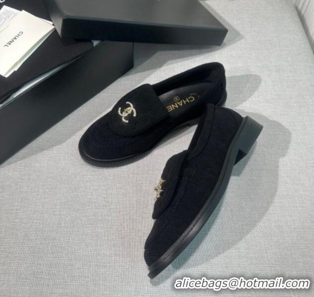 Good Quality Chanel Corduroy Loafers with CC Foldover G45474 Black 1201075