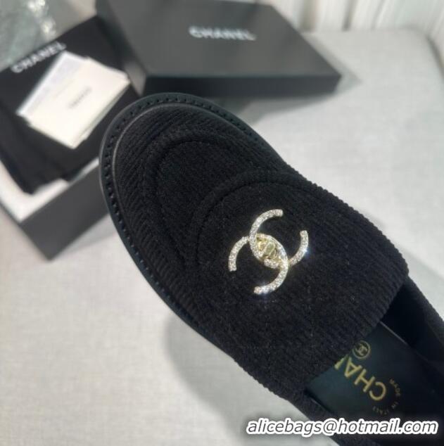 Good Quality Chanel Corduroy Loafers with CC Foldover G45474 Black 1201075