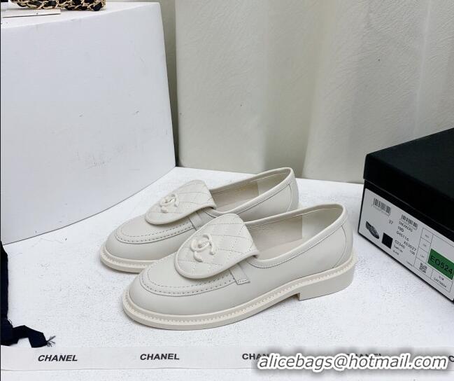 AAAAA Chanel Lambskin Loafers with CC Foldover G45474 All White 1201077