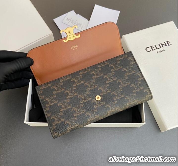 Top Quality Celine LARGE WALLET TRIOMPHE IN TRIOMPHE CANVAS 10E313 TAN