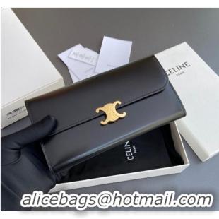 Top Quality Celine LARGE WALLET TRIOMPHE IN SHINY CALFSKIN 10E313 BLACK