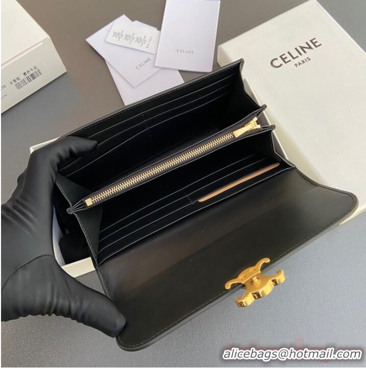 Top Quality Celine LARGE WALLET TRIOMPHE IN SHINY CALFSKIN 10E313 BLACK