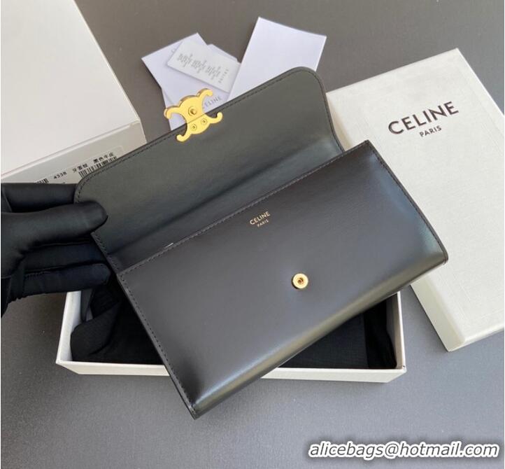 Top Quality Celine LARGE WALLET TRIOMPHE IN SHINY CALFSKIN 10E313 BLACK