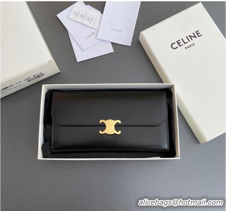 Top Quality Celine LARGE WALLET TRIOMPHE IN SHINY CALFSKIN 10E313 BLACK