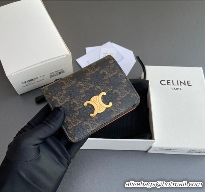 Super Quality Celine TRIOMPHE COMPACT WALLET IN TRIOMPHE CANVAS 10K622 TAN