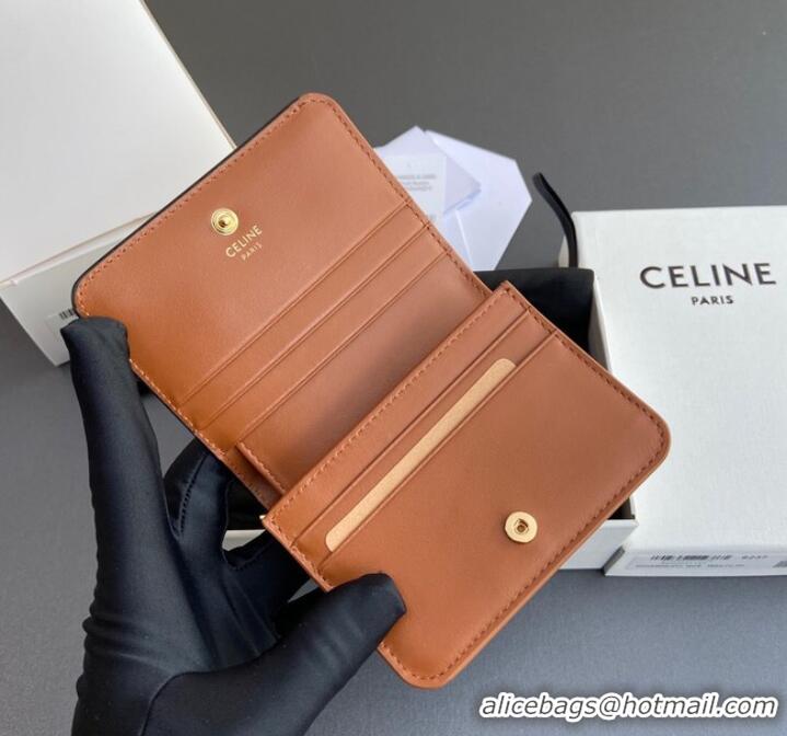 Super Quality Celine TRIOMPHE COMPACT WALLET IN TRIOMPHE CANVAS 10K622 TAN