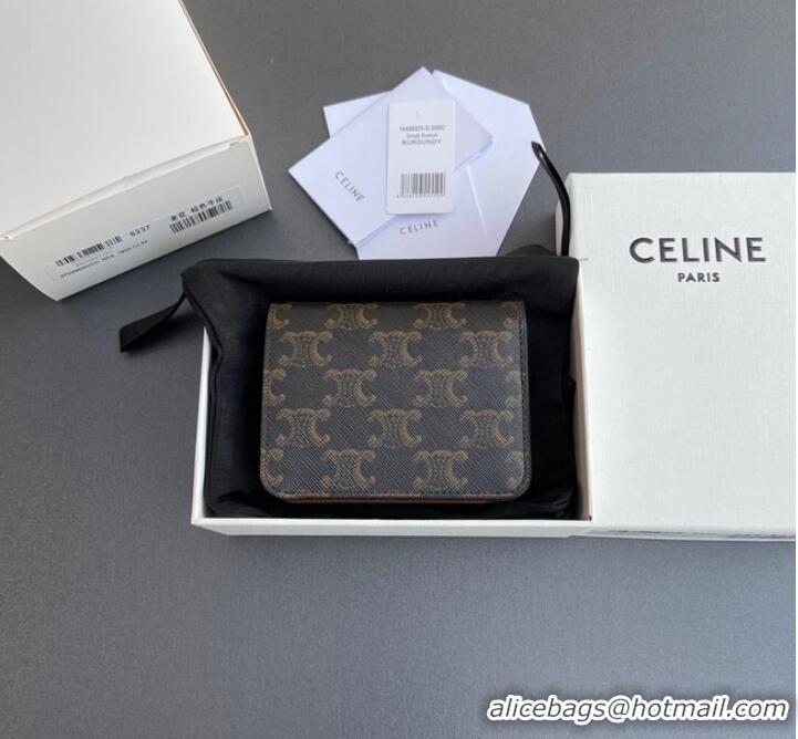 Super Quality Celine TRIOMPHE COMPACT WALLET IN TRIOMPHE CANVAS 10K622 TAN