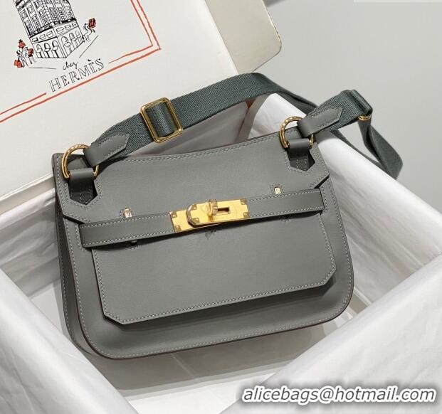 Pretty Style Hermes Jyspiere Mini bag in Swift Leather with Canvas Strap 0908 Storm Grey/Gold 2023