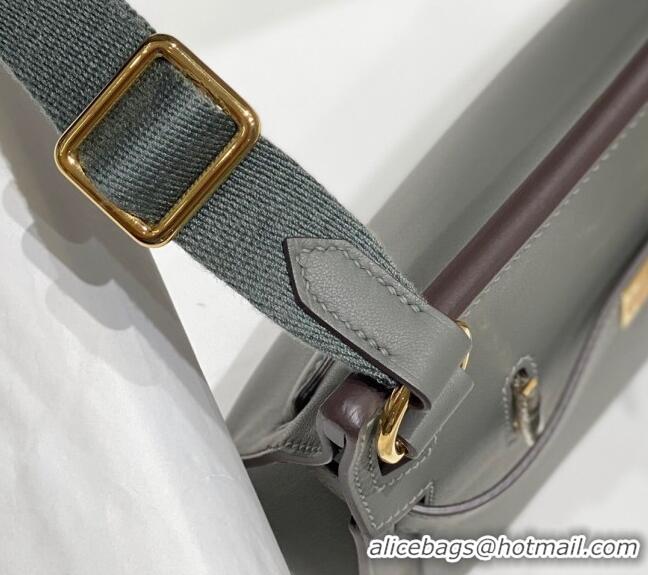 Pretty Style Hermes Jyspiere Mini bag in Swift Leather with Canvas Strap 0908 Storm Grey/Gold 2023