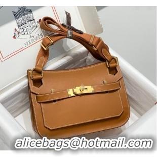 Luxury Discount Hermes Jyspiere Mini bag in Swift Leather with Canvas Strap 0908 Brown/Gold 2023