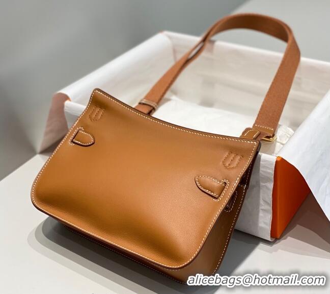 Luxury Discount Hermes Jyspiere Mini bag in Swift Leather with Canvas Strap 0908 Brown/Gold 2023