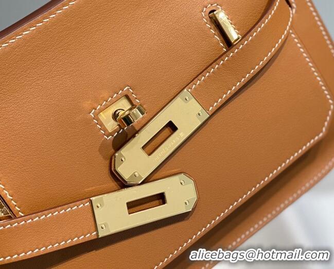 Luxury Discount Hermes Jyspiere Mini bag in Swift Leather with Canvas Strap 0908 Brown/Gold 2023