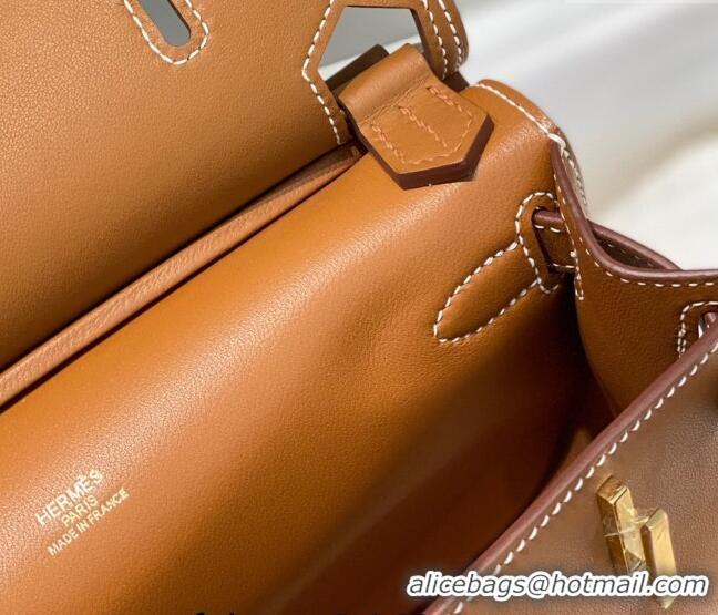 Luxury Discount Hermes Jyspiere Mini bag in Swift Leather with Canvas Strap 0908 Brown/Gold 2023