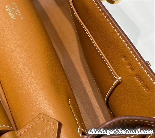 Luxury Discount Hermes Jyspiere Mini bag in Swift Leather with Canvas Strap 0908 Brown/Gold 2023