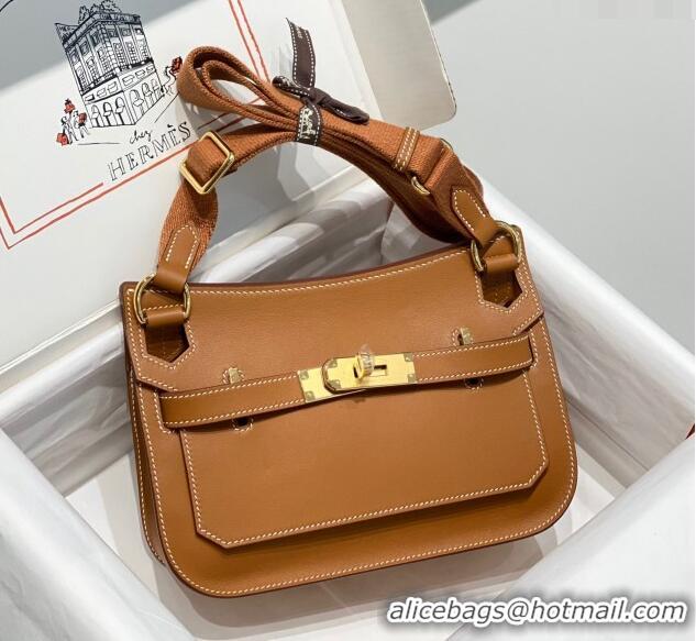 Luxury Discount Hermes Jyspiere Mini bag in Swift Leather with Canvas Strap 0908 Brown/Gold 2023