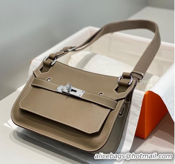 Buy Fashionable Hermes Jyspiere Mini bag in Swift Leather with Canvas Strap 0908 Elephant Grey/Silver 2023