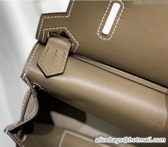 Top Quality Hermes Jyspiere Mini bag in Swift Leather with Canvas Strap 0908 Elephant Grey/Gold 2023