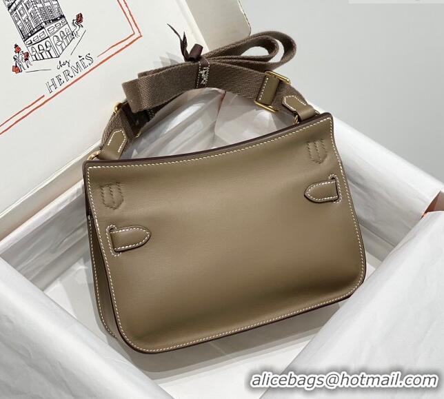 Top Quality Hermes Jyspiere Mini bag in Swift Leather with Canvas Strap 0908 Elephant Grey/Gold 2023