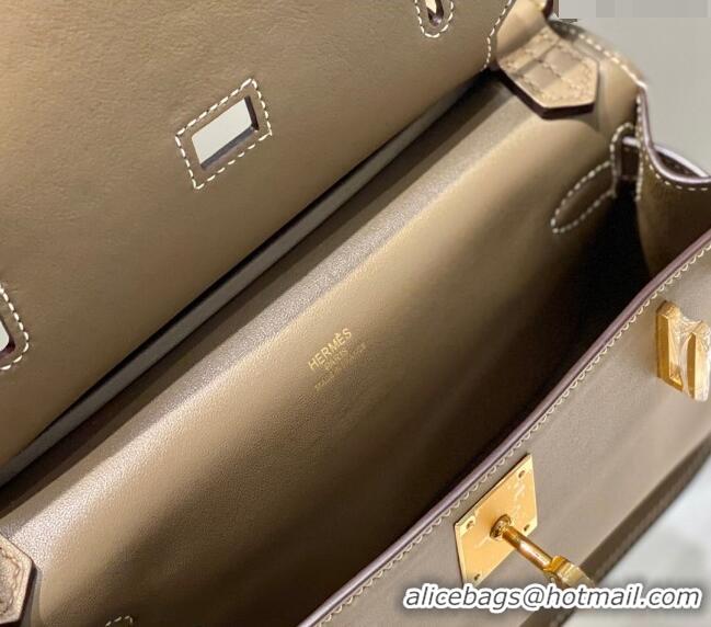 Top Quality Hermes Jyspiere Mini bag in Swift Leather with Canvas Strap 0908 Elephant Grey/Gold 2023