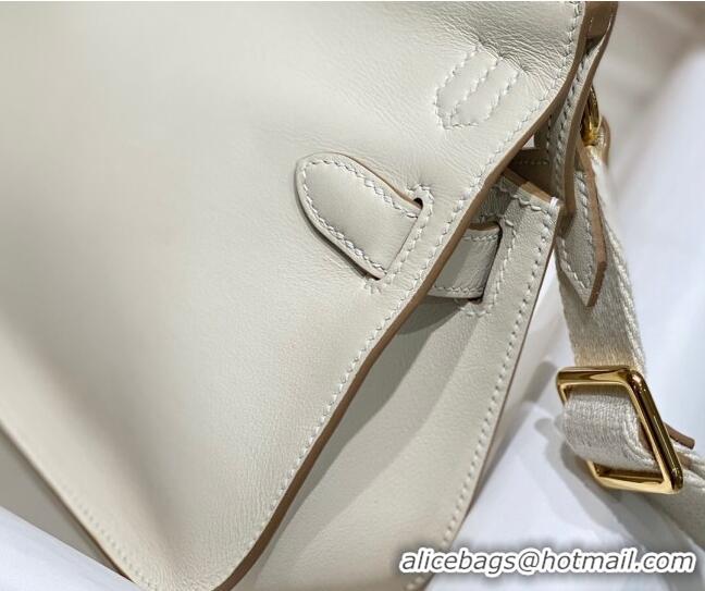 Well Crafted Hermes Jyspiere Mini bag in Swift Leather with Canvas Strap 0908 Cream White/Gold 2023