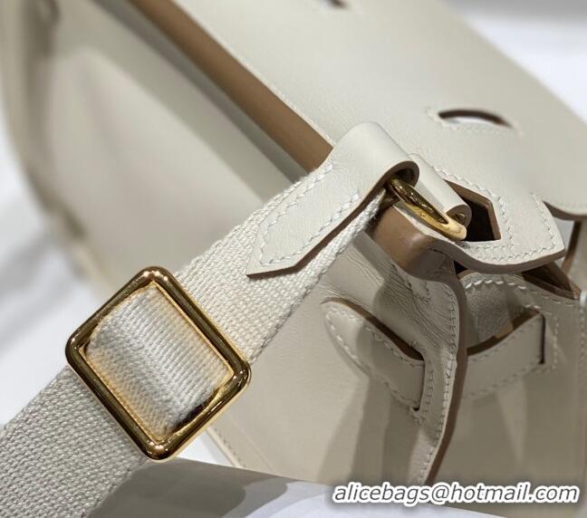 Well Crafted Hermes Jyspiere Mini bag in Swift Leather with Canvas Strap 0908 Cream White/Gold 2023