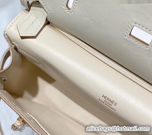 Well Crafted Hermes Jyspiere Mini bag in Swift Leather with Canvas Strap 0908 Cream White/Gold 2023