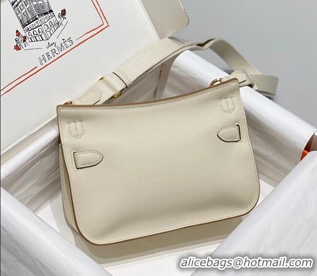 Well Crafted Hermes Jyspiere Mini bag in Swift Leather with Canvas Strap 0908 Cream White/Gold 2023