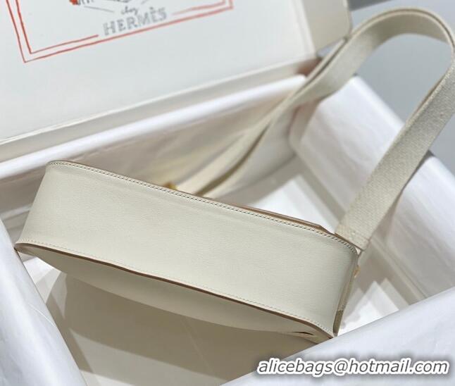 Well Crafted Hermes Jyspiere Mini bag in Swift Leather with Canvas Strap 0908 Cream White/Gold 2023