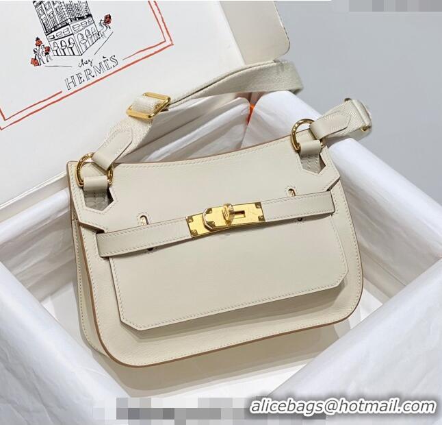 Well Crafted Hermes Jyspiere Mini bag in Swift Leather with Canvas Strap 0908 Cream White/Gold 2023